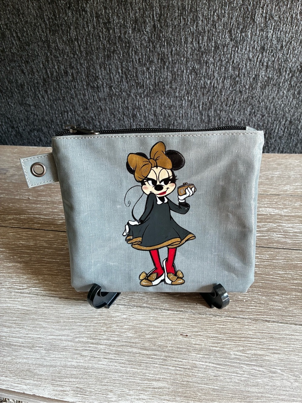 Disney Parks Gray Minnie Mouse Canvas Zip  Pouch